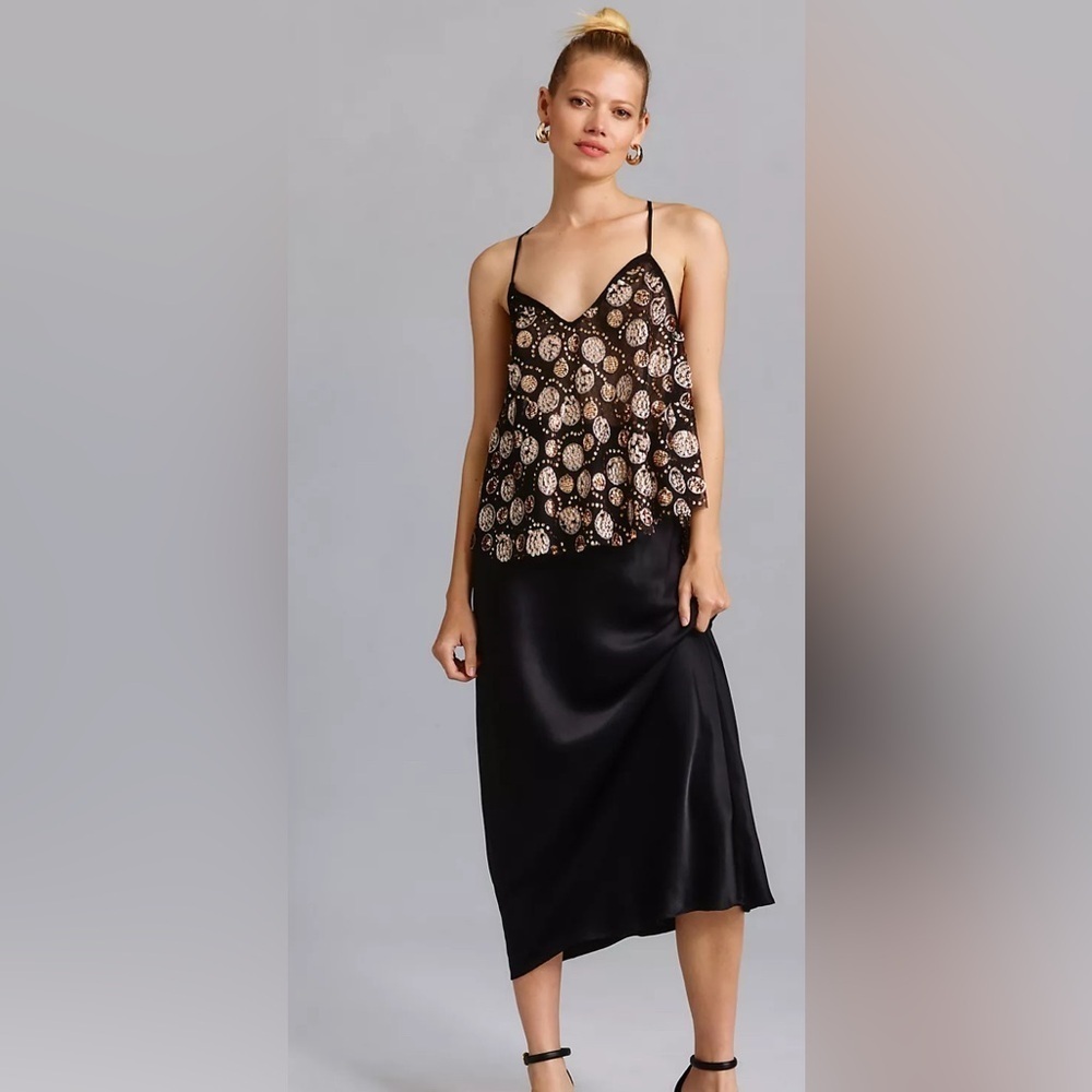 Anthropologie Let Me Be Embellished Tank top sequence M black gold new NWT - Picture 1 of 8
